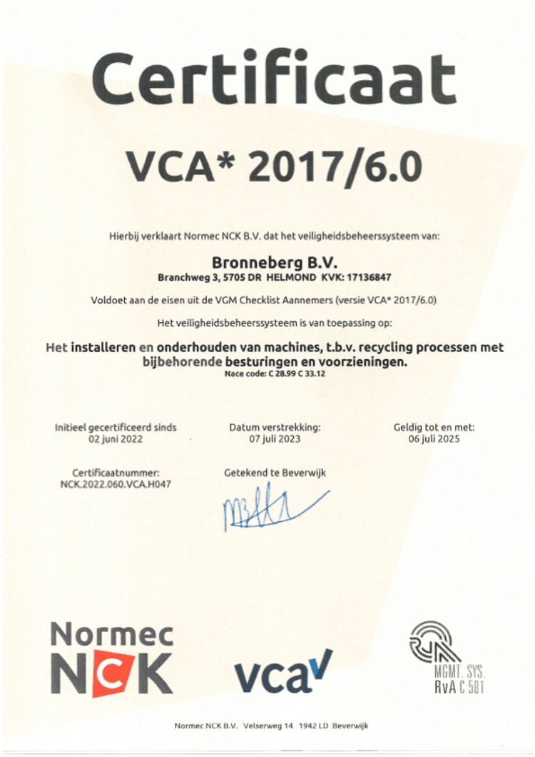 VCA* Certificaat Bronneberg 